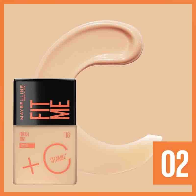 110 کرم پودر و ضدآفتاب Maybelline Fit Me Fresh Tint SPF 50 with Vitamin C – شماره 02