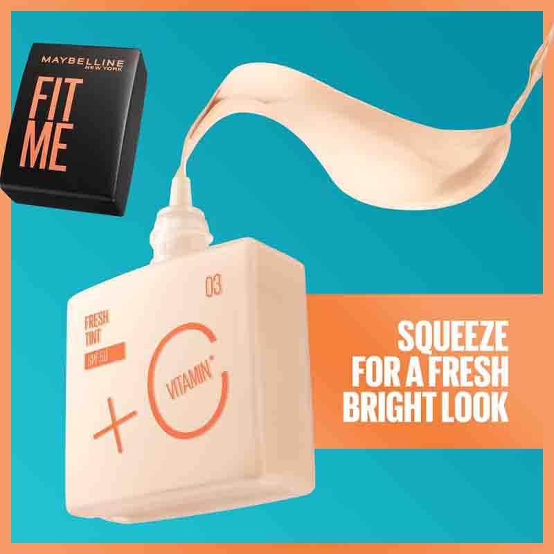 110 کرم پودر و ضدآفتاب Maybelline Fit Me Fresh Tint SPF 50 with Vitamin C – شماره 02