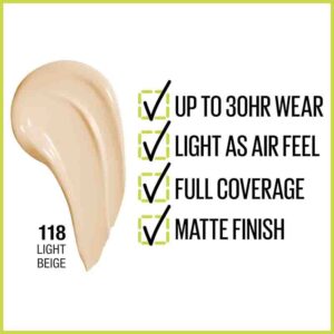 132 کرم‌پودر بادوام Maybelline Super Stay Full Coverage Foundation – Light Beige, 30Hr
